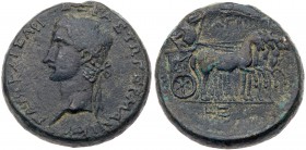 Judaea, Herodian Kingdom. Agrippa I. &AElig; 23 mm (11.95 g), 37-44 CE. Caesarea Paneas, RY 5 (AD 40/1). Laureate head of Caligula left. Reverse: Germ...