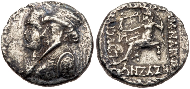 Elymaian Kingdom. Kamnaskires III, with Anzaze. Silver Drachm (3.42 g), ca. 82/1...
