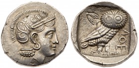 Baktria, Uncertain. Silver Tetradrachm (16.79 g), ca. 323-240 BC. Copying Athens. Helmeted head of Athena right, profile eye. Reverse: A&Theta;E, owl ...