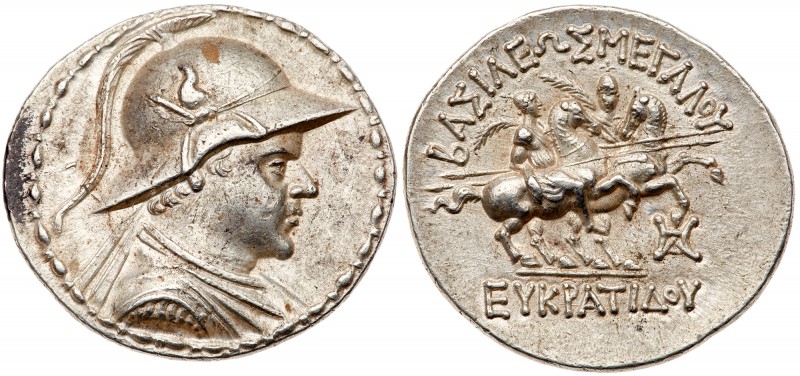 Baktrian Kingdom. Eukratides I. Silver Tetradrachm (17.06 g), ca. 171-145 BC. Di...