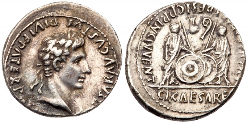 Augustus. Silver Denarius (3.65 g), 27 BC-AD 14. Lugdunum, 2 BC-AD 12. [CA]ESAR ...
