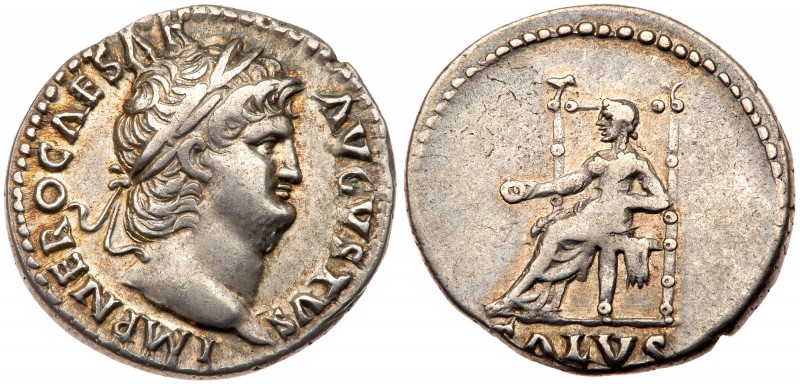 Nero. Silver Denarius (3.47 g), AD 54-68. Rome, ca. AD 66/7. IMP NERO CAESAR AVG...