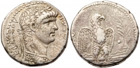Nero. Silver Tetradrachm (14.21 g), AD 54-68. Antioch in Syria, RY 9 and year 111 of the Caesarean Era (AD 62/3). Laureate bust of Nero right, wearing...