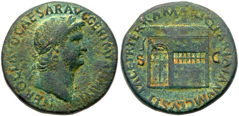 Nero. &AElig; Sestertius (22.18 g), AD 54-68. Rome, ca. AD 65. Laureate bust of ...