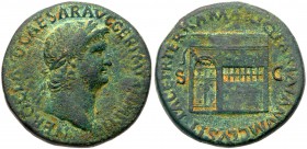 Nero. &AElig; Sestertius (22.18 g), AD 54-68. Rome, ca. AD 65. Laureate bust of Nero right, wearing aegis. Reverse: Temple of Janus with garland hung ...