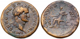 Galba. &AElig; Sestertius (26.96 g), AD 68-69. Rome. IMP SER GALBA CAES AVG TR P, CONCORD AVG < S C across field, Concordia seated left, holding branc...