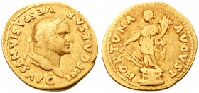 Vespasian. Gold Aureus (6.84 g), AD 69-79. Rome, AD 74. IMP CAESAR VESPASIANVS AVG, laureate head of Vespasian right. Reverse: FORTVNA AVGVST, Fortuna...