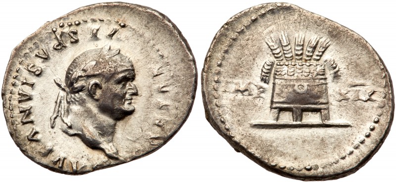 Vespasian. Silver Denarius (3.25 g), AD 69-79. Rome, AD 77/8. CAESAR VESPASIANVS...