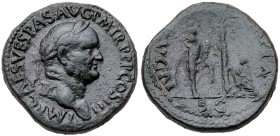 Vespasian. &AElig; Sestertius (26.89 g), AD 69-79. Judaea Capta type. Rome, AD 71. IMP CAES VESPAS AVG P M TR P P P COS III, laureate head of Vespasia...