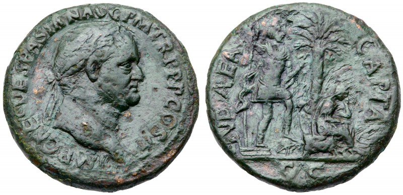 Vespasian. &AElig; Sestertius (22.19 g), AD 69-79. Judaea Capta issue. Rome, AD ...