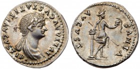 Julia Titi. Silver Denarius (3.45 g), Augusta, AD 79-90/1. Rome, under Titus, AD 80/1. IVLIA AVGVSTA TITI AVGVSTI F, diademed and draped bust of Julia...