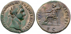 Domitian. &AElig; Sestertius (21.30 g), AD 81-96. Rome, AD 92-94. IMP CAES DOMIT AVG GERM COS XVI CENS PER P P, Laureate head of Domitian right. Rever...
