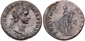 Nerva. &AElig; Sestertius (26.19 g), AD 96-98. Rome, AD 97. Laureate head of Nerva right. Reverse: Fortuna standing facing, head left, holding rudder ...
