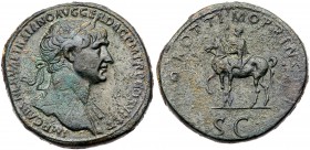 Trajan. &AElig; Sestertius (27.87 g), AD 98-117. Rome, ca. AD 112-114. Laureate bust of Trajan right, slight drapery on far shoulder. Reverse: Emperor...