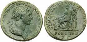 Trajan. &AElig; Dupondius (10.84 g), AD 98-117. Rome. IMP CAES NER TRAIANO OPTIMO AVG GER DAC P M TR P COS VI P P, radiate and draped bust of Trajan r...