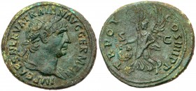 Trajan. &AElig; As (10.44 g), AD 98-117. Rome, AD 101/2. Laureate bust of Trajan right, slight drapery on far shoulder. Reverse: Victory flying left, ...