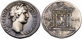 Hadrian. Silver Tetradrachm (10.71 g), AD 117-138. Nicomedia in Bithynia, after AD 128. Laureate head of Hadrian right. Reverse: Tetrastyle temple set...