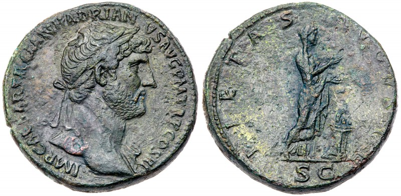 Hadrian. &AElig; Sestertius (24.82 g), AD 117-138. Rome, ca. AD 120-122. Laureat...