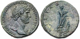 Hadrian. &AElig; Sestertius (24.82 g), AD 117-138. Rome, ca. AD 120-122. Laureate bust of Hadrian right, slight drapery on far shoulder. Reverse: Piet...