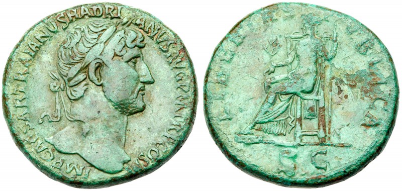 Hadrian. &AElig; Sestertius (24.74 g), AD 117-138. Rome, ca. AD 120-122. Laureat...