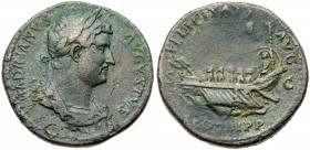 Hadrian. &AElig; Sestertius (22.19 g), AD 117-138. Rome, ca. AD 132-135. Laureate and cuirassed bust of Hadrian right. Reverse: Galley with seven rowe...