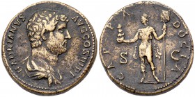 Hadrian. &AElig; Sestertius (25.98 g), AD 117-138. Rome, ca. AD 134-138. Bare-headed and draped bust of Hadrian right. Reverse: CAPPA-DOCIA, Cappadoci...