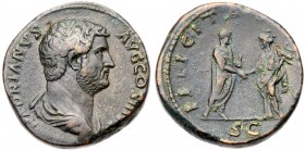 Hadrian. &AElig; Sestertius (24.71 g), AD 117-138. Rome, ca. AD 134-138. Laureate and draped bust of Hadrian right. Reverse: Emperor standing right, h...