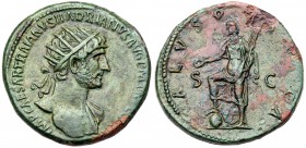 Hadrian. &AElig; Dupondius (12.79 g), AD 117-138. Rome, ca. AD 120-122. Radiate bust of Hadrian right, slight drapery on far shoulder. Reverse: Salus ...