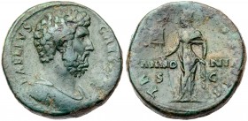 Aelius. &AElig; Sestertius (26.53 g), Caesar, AD 136-138. Rome, under Hadrian, AD 137. Bare-headed, draped and cuirassed bust of Aelius right. Reverse...