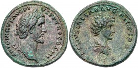 Antoninus Pius, with Marcus Aurelius, as Caesar. &AElig; Sestertius (26.51 g), AD 138-161. Rome, AD 140-144. Laureate head of Antoninus Pius right. Re...