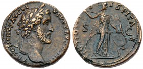Antoninus Pius. &AElig; Sestertius (25.88 g), AD 138-161. Rome, ca. AD 141-143. Laureate head of Antoninus Pius right. Reverse: Juno Sospita advancing...