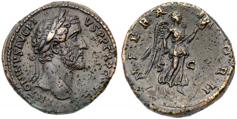 Antoninus Pius. &AElig; As (26.49 g), AD 138-161. Rome, AD 143/4. Laureate head ...