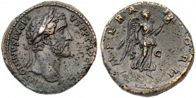 Antoninus Pius. &AElig; As (26.49 g), AD 138-161. Rome, AD 143/4. Laureate head of Antoninus Pius right. Reverse: Victory flying right, holding trophy...