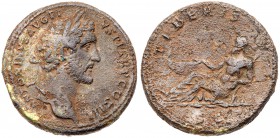 Antoninus Pius. &AElig; Sestertius (23.78 g), AD 138-161. Rome, ca. AD 141-143. Laureate head of Antoninus Pius right. Reverse: TIBERIS, Tiber reclini...