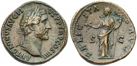 Antoninus Pius. &AElig; Sestertius (25.15 g), AD 138-161. Rome, AD 147. Laureate head of Antoninus Pius right. Reverse: Felicitas standing facing, hea...
