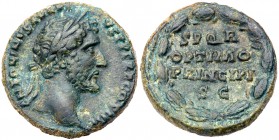 Antoninus Pius. &AElig; Sestertius (24.54 g), AD 138-161. Rome, ca. AD 141-143. Laureate and draped bust of Antoninus Pius right. Reverse: Annona stan...