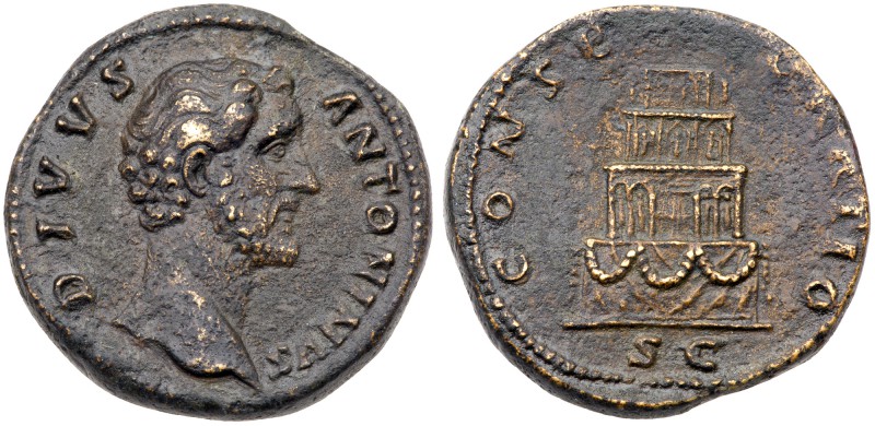 Divus Antoninus Pius. &AElig; Sestertius (25.82 g), died AD 161. Rome, under Mar...