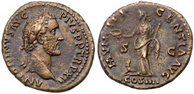 Antoninus Pius. &AElig; As (11.10 g), AD 138-161. Rome, AD 149. Laureate head of Antoninus Pius right. Reverse: Munificentia standing facing, head lef...