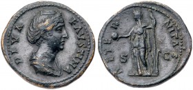 Diva Faustina I. &AElig; As (15.08 g), died AD 140/1. Rome, under Antoninus Pius, ca. AD 146-161. Diademed and draped bust of Faustina I right. Revers...
