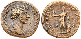 Marcus Aurelius. &AElig; Sestertius (29.01 g), as Caesar, AD 138-161. Rome, under Antoninus Pius, AD 151/2. Bare-headed and draped bust of Marcus Aure...