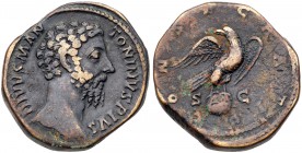 Divus Marcus Aurelius. &AElig; As (26.70 g), died AD 180. Rome, under Commodus, AD 180. Bare head of Divus Marcus Aurelius right. Reverse: Eagle stand...