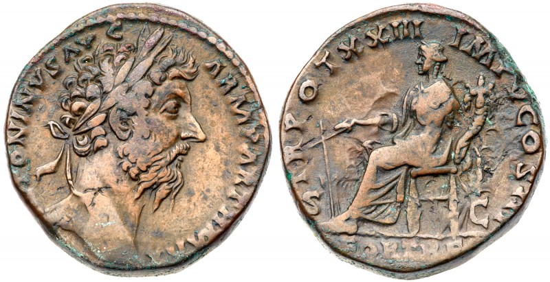 Marcus Aurelius. &AElig; Sestertius (25.06 g), AD 161-180. Rome, AD 169. Laureat...