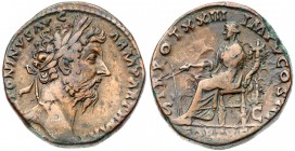 Marcus Aurelius. &AElig; Sestertius (25.06 g), AD 161-180. Rome, AD 169. Laureate head of Marcus Aurelius right. Reverse: Fortuna seated left, holding...