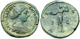 Lucilla. &AElig; Sestertius (24.41 g), Augusta, AD 164-182. Rome, under Marcus Aurelius and Lucius Verus, AD 163/4. Draped bust of Lucilla right. Reve...
