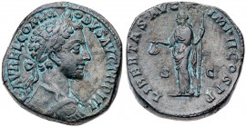 Commodus. &AElig; Sestertius (23.82 g), AD 177-192. Rome, AD 178. Laureate and cuirassed bust of Commodus right. Reverse: Libertas standing facing, he...