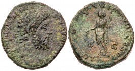 Commodus. &AElig; Sestertius (19.81 g), AD 177-192. Rome, AD 190. Laureate head of Commodus right. Reverse: Libertas standing facing, head left, holdi...