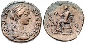 Crispina. &AElig; Sestertius (22.16 g), Augusta, AD 178-182. Rome, under Commodus, ca. AD 178-182. Draped bust of Crispina right. Reverse: Salus seate...