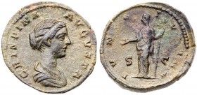 Crispina. &AElig; As (11.94 g), Augusta, AD 178-182. Rome, under Marcus Aurelius and/or Commodus. Draped bust of Crispina right. Reverse: Juno standin...