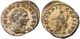 Elagabalus. Silver Denarius (3.12 g), AD 218-222. Rome, AD 219/20. IMP ANTONINVS AVG, laureate and draped bust of Elagabalus right. Reverse: P M TR P ...