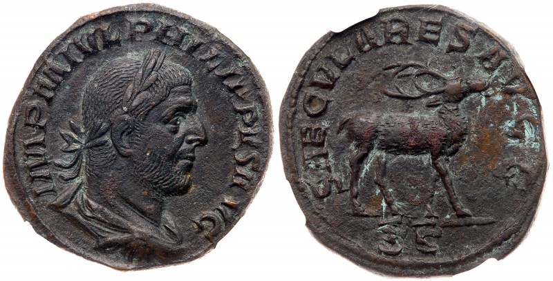 Philip I. &AElig; Sestertius (21.11 g), AD 244-249. Rome, AD 248. IMP M IVL PHIL...
